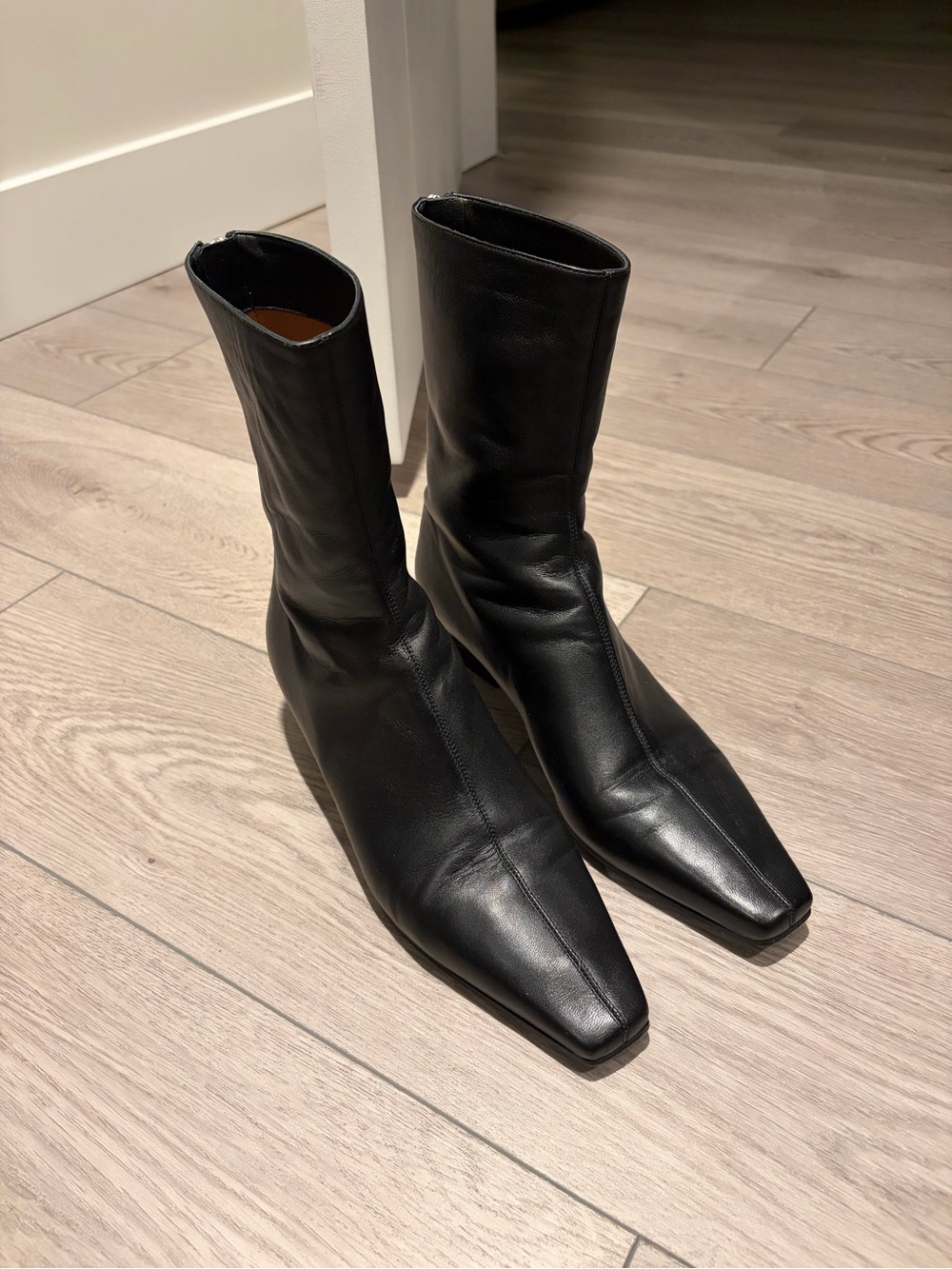Paris Texas - Black Leather Square-Toe Block Heel Women’s Boots